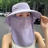 Sombrero de Sol de Verano con Máscara Integrada que Cubre Toda la Cara, Sombrero de Sol de Ala Ancha para Exteriores, Mascarilla Facial Anti-UV para Mujeres