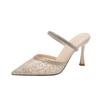 Sandálias Femininas para Usar na Rua, Meias Pantufas, Renda de Strass e Mesh, Novos Saltos Altos, Scarpins de Salto Agulha de Bico Fino Femininos, Sandálias da Moda com Bico Coberto
