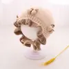 Gorro de punto con borde de encaje, gorro de invierno engrosado estilo princesa para niñas, lindo gorro de bebé, cálido y protector para los oídos, de doble capa con un lazo