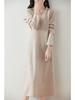 Otoño e Invierno Nuevo Cuello en V 100 Lana Pura Elegante Todo Combina Vestido Casual Cuello Muñeca Tejido Base Vestido Suéter para Mujer