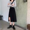 Primavera e Outono Coreano 2021 Nova Cintura Alta Slimming Comprimento Médio Dividido A-line Saia Irregular Saia Feminina Na Moda