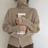 Suéter de cuello alto holgado y suave de color sólido con cuello alto estilo perezoso para otoño e invierno, top de punto interior para mujer