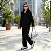 2026 Novo Conjunto Dinâmico Feminino Estilo Inverno Gola de Pelo Fleece Jaqueta com Zíper Calça Conjunto de Duas Peças