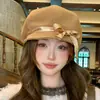 Elegante gorro octogonal de lana para otoño e invierno para mujer, boina dulce con lazo, sombrero de pintor versátil y que adelgaza el rostro, estilo británico