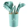 Conjunto de Utensílios de Cozinha de Silicone 11 Peças Barril de Armazenamento Cozimento Antiaderente Cabo de Madeira Utensílios de Cozinha de Silicone Colher e Espátula Utensílios de Cozinha