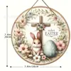 Letrero de Madera de Pascua con Conejo Letrero de Bienvenida para Puerta Venta al por Mayor Decoración de Pared de Atmósfera Festiva Decoración de Pared Artesanía de Madera