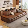 Sofá de cuero genuino, estilo retro minimalista italiano, adecuado para salas de estar y oficinas modernas, con un diseño de líneas rectas y tapicería en forma de nube