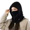 Chapéu Integrado com Máscara de Cachecol para Pescoço Feminino de Inverno com Forro de Fleece, Touca Grossa para Cabeça, Proteção para Orelhas, Chapéu de Algodão à Prova de Vento, Acessório Quente para Ciclismo