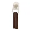 Conjunto de Yoga con Malla para Mujer, Auténtico Conjunto de Dos Piezas, Cubretop de Manga Larga, Cintura Alta, Pantalones Amplios Fluidos, Conjunto de Dos Piezas para Ejercicio de Pilates