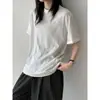 Lu Xi Senso de Design Manga Curta Feminino Verão 2026 Novo Gola Redonda Barra de Renda Patchwork Camiseta Top Solto 21036