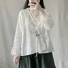 Camisa de botones estilo retro, nueva camisa de algodón y lino bordada estilo chino, cuello en V, vestido de té para mujer 2026 primavera/otoño, top cárdigan corto