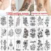 Conjunto de Adesivos de Tatuagem Amazon Transfronteiriço Descartável Pequeno Fresco Tatuagem Adesivo Preto e Branco Flor Letra Pequena Imagem Adesivo