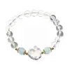 Pulsera de Cristal Blanco Natural con Pixiu Amarillo para Atraer Riqueza y Buena Suerte, Regalo Único y de Alta Gama para Mujeres, Al Por Mayor