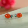 El personaje plata plata S925 con hielo flotando pendientes de ágata roja sur temperamento retro literario de señora mayor pendientes antiguos