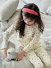 Conjunto de Calça e Blusa de Lycra Outono para Crianças, Acabamento Sem Costura, Roupa de Casa Camada Base Classe A para Bebê, Conjunto de Pijama Floral para Meninos e Meninas