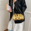 Bolso de Nube Plegado de Moda Transfronterizo, Bolso de Mano Dorado de Estilo Trendy Ins, Bolso de Concha para la Noche, Bolso Cruzado con Cadena para Mujer