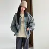 Jaqueta Jeans Lavada Estilo Coreano Retrô para Meninas Primavera e Outono Nova Jaqueta de Trabalho Solta para Crianças Médias e Grandes Tops Casuais