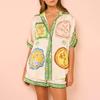 2026 Ropa Nueva de Verano para Mujer Comercio Exterior Transfronterizo Moda Europea y Americana Retro Bloqueo de Color Estampado Conjunto de Botones con Cordón 661