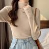 Suéter de Otoño e Invierno para Mujer de Talla Grande Camisa de Fondo Tejida Estilo Coreano Cuello Alto Slim Hombro Recto Manga Larga Elástica Camiseta Top