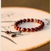 Pulsera de sándalo rojo sangre natural para mujer, estilo étnico retro, pulsera de rosario con cuentas de Buda de madera, mango de placa para tocar, pulsera de anillo único