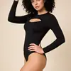 Venda direta do fabricante: Body sexy peça única com gola redonda, design vazado, mangas compridas, justo ao corpo, modelador de cintura em T, adequado para outono e inverno