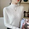 Suéter de malha com gola alta e meia-manga, outono e inverno, novo, caimento justo, versátil, estilo coreano, elegante, cor sólida, peça básica, damasco
