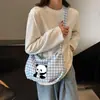 Bolsa de estilo japonés con estampado de cuadros de dibujos animados de alto valor para mujer, bolsa tipo dumpling de gran capacidad para verano, versátil para estudiantes, para ir al trabajo, de hombro o cruzada
