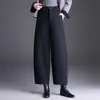 Pantalones de lana de mezcla de pierna ancha con corte curvo para mujer, tendencia, colección otoño/invierno 2026, tiro alto, corte holgado, pantalones casuales, elegantes y estilizan, largo cropped