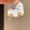 Corazón de Oro Diamante~Estilo de Lujo Ligero Circonia Corazón Aretes de Tachuela de Plata Aretes Dulces Versátiles Moda Pendientes de Gama Alta para Mujeres