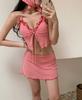 Nuevo Traje de Baño de Dos Piezas Estilo Falda para Mujer 2025, Estilo Retro Tailandés, Cuello Halter a Cuadros, Sexy, Cubre Vientre, Ajustado, Estilo 'Hot Girl'