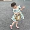 Ropa para Niños al Mayoreo Vestido para Niñas Verano 2025 Nuevo Estilo Kidsren Niña Pequeña Flor Espalda Descubierta Manga Abullonada Vestido de Princesa