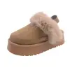 Pantuflas peludas de suela gruesa para mujer, nuevo estilo de invierno, piel y pelo integrados, punta cerrada, sin cordones, algodón para la nieve
