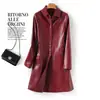 Nova Jaqueta de Couro Casual com Temperamento de Comprimento Médio Solta Estilo para o Trabalho Roupas Externas Camisa com Gola Shirt para Mulheres Pele de Ovelha Camisa Moda Outono