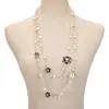 2023 Nuevo Collar de Perlas de Vidrio Cadena para Suéter Largo para Mujer Colgante de Doble Capa de 5 Palabras Collar Largo Joyería para Fiesta
