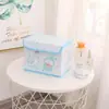 Caixa de armazenamento de mesa dobrável flip de PU de desenho animado, caixa de acabamento para lápis de cor, pequenos materiais de papelaria, cosméticos para dormitório de novos alunos