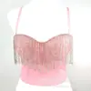 Sutiã de Dança do Ventre Roupa Externa Costela de Peixe Alça de Corrente Tassel com Contas de Nicho Alça de Corrente Almofada no Peito Colete Crop Top Spice Girl