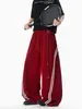 Calça Casual Listrada Retro Americana Unissex Nicho Marca de Moda High Street Calça de Moletom Esportiva Vibe Calça Reta de Perna Larga