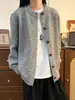 Suéter cárdigan de punto en capas gris oscuro estilo old money para hombres y mujeres, chaqueta de punto casual de otoño cleanfit