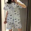 Pijama de cuadros azules Mimi Ji para niña y mujer, conjunto de verano de manga corta y shorts, se puede usar afuera como ropa de casa