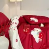 Algodão de Fibra Longa Desenho de Cavalo Cartoon Conjunto de Três Peças Infantil Algodão Puro Novo Roupa de Cama de Casamento Conjunto de Quatro Peças