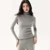 Suéter de cachemira de punto básico de cuello alto suave y pegajoso para mujer, sin costuras, de cuello apilado, listo para usar, de primera línea, suéter de cuello alto suelto