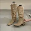 Botas de plataforma de ante con punta cuadrada estilo coreano para mujer, nueva colección otoño/invierno 2026, botines, botas altas, efecto adelgazante, botas de montar para mujer