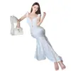 Vestido Branco Longo Renda Floral Vazado Picante Estilo Francês para Mulheres, Novo Verão Sexy Costas Abertas Cintura Marcada