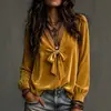 2026 Novo Outono/Inverno Estilo Europeu e Americano Transfronteiriço Xiyin TK Veludo Gola V Camisa Gravata Francesa Elegante Top Feminino