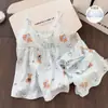 Pijama con Almohadillas para el Pecho para Mujer, Textura de Algodón Nube de Verano, Sensación de Alta Gama, Se Puede Usar Afuera, Pantalones Cortos de Tirantes de Dibujos Animados, Conjunto de Ropa para el Hogar