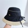 Nuevo Sombrero de Pescador de Paja Fina Trenzada con Costuras de Algodón y Lino Japonés para Mujer Verano Transpirable Parasol Protector Solar Sombrero de Cubeta Recto Moderno
