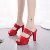 Sandálias de Salto Alto para Mulheres Verão 2019 Nova Moda Versátil Estilo Coreano Sapatos Femininos Salto Grosso Uso Externo Impermeável Plataforma Boca de Peixe Sandálias