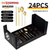 Vajilla Portuguesa Juego de Cubiertos de Acero Inoxidable de 24 Piezas Cuchillo, Tenedor, Cuchara Estilo Occidental Juego en Caja de Regalo Juego de Vajilla Amazon