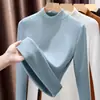 Camiseta Térmica de Invierno Nueva Estilo Lyocell Tencel Polar Ultracálido Cuello Medio para Mujer, Top Térmico Elegante con Forro Polar y Engrosado