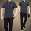 Traje deportivo casual de verano de seda de hielo de manga corta para papá, holgado de solapa, para hombres de mediana edad, conjunto delgado de dos piezas